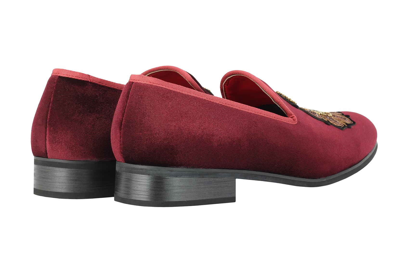 Mens Velvet Loafers Bee & Crown Embroidered Vintage Dress Shoes Slip on